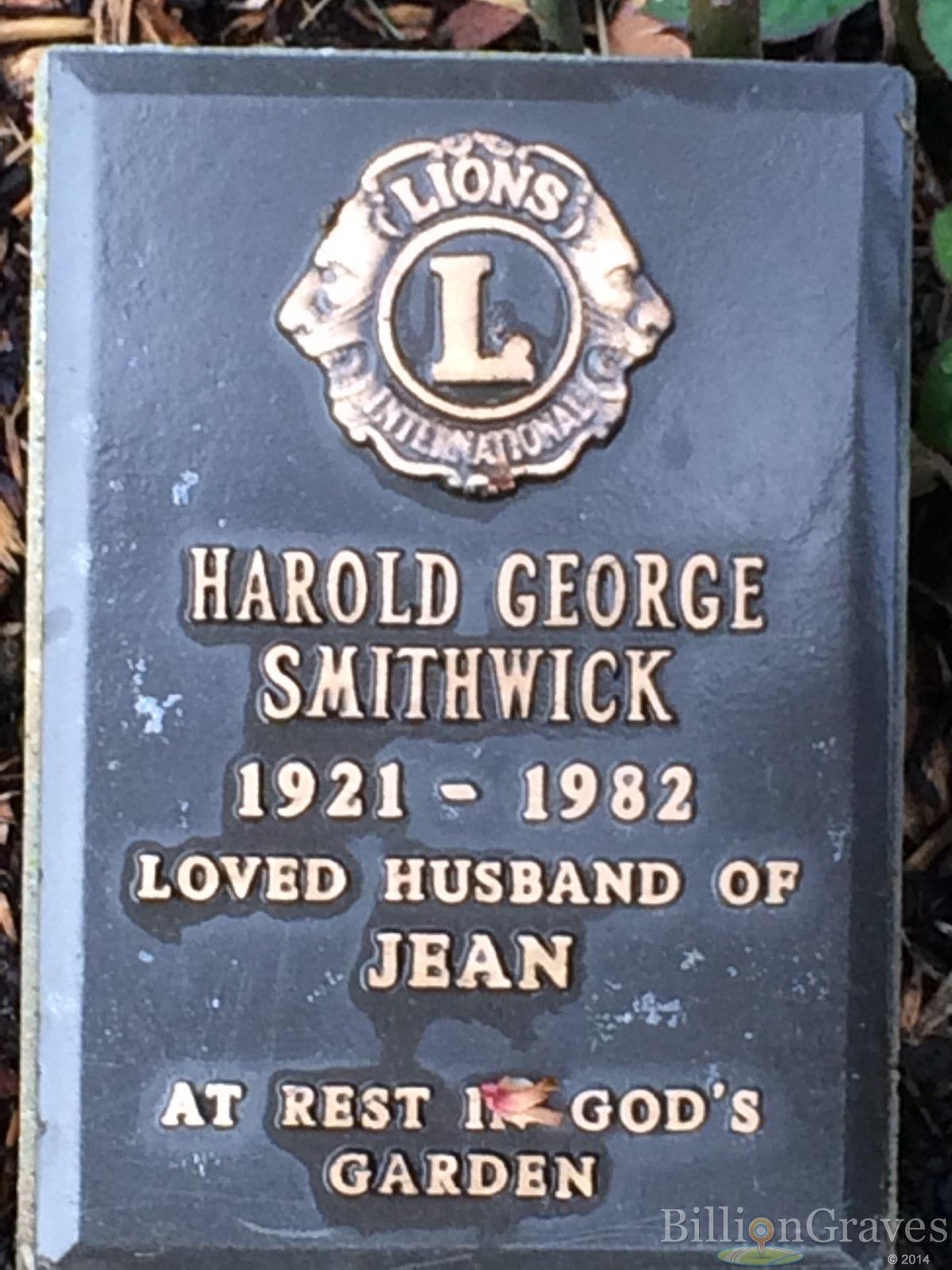 Harold George Smithwick - memorial